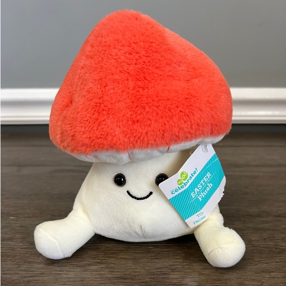 Way To Celebrate Easter Mushroom Plush Red White Stuffed Animal Toy
